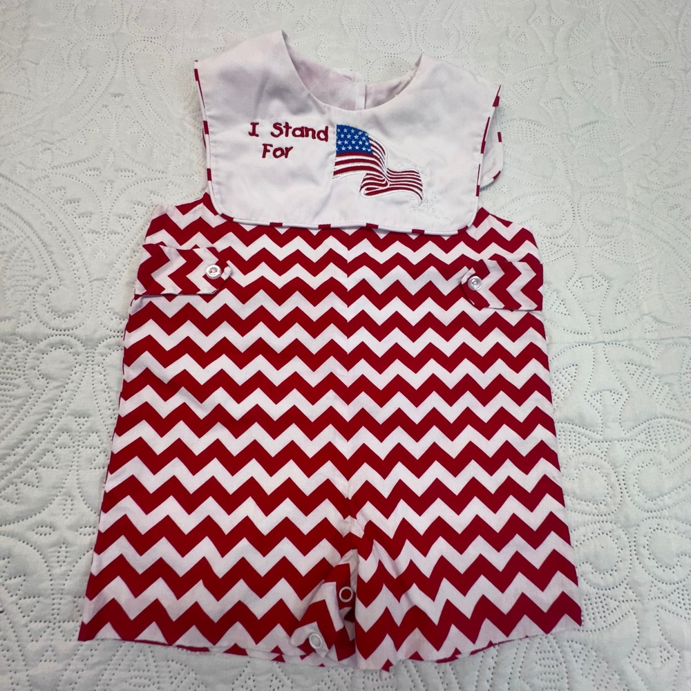 Closet Nine Patriotic Red White Chevron American Flag Romper 12M Kids
